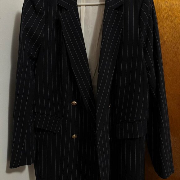 Pinstripe Navy and White Blazer with Gold Buttons - Picture 2 of 2